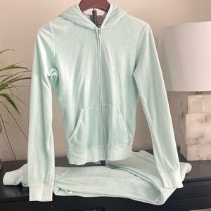 Juicy Couture Terry Light Mint Blue Zip-Up Hoodie (M) and Pants (P) Set